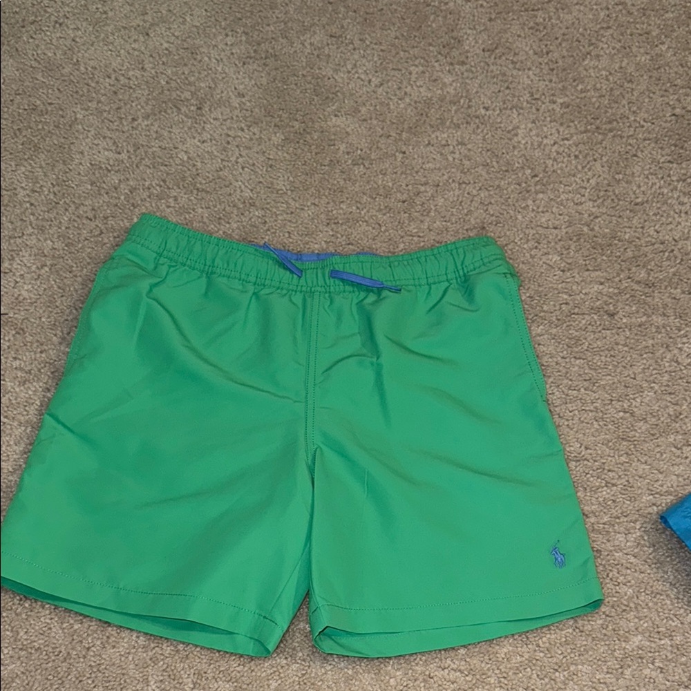 Green Polo Ralph Lauren Swim Trunks with Blue Logo for kids